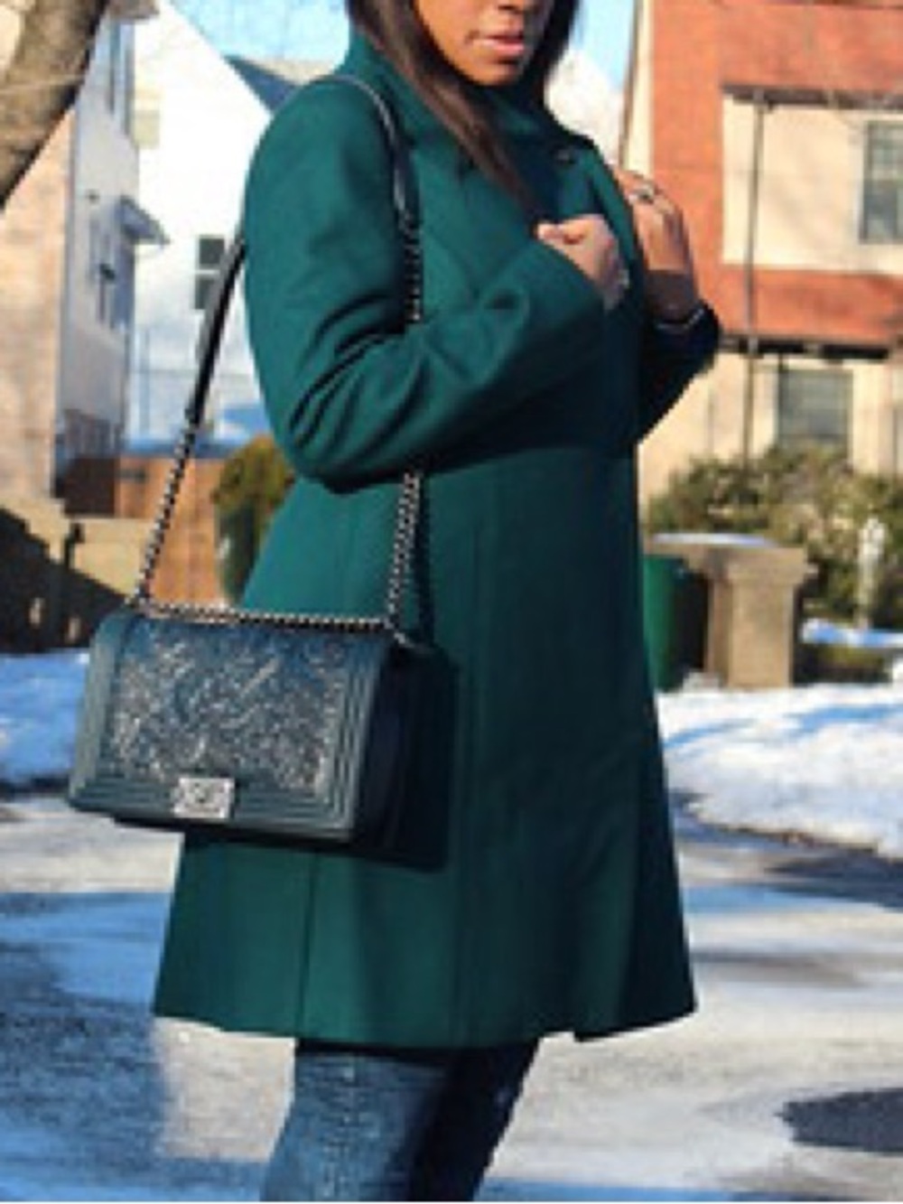 Talbots Dark Teal Green Wool Midi Peacoat Lined sz 16P Petite Longline